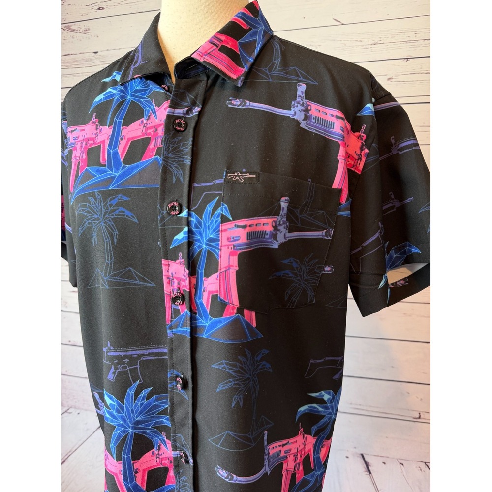 Retro The Palm Shirt button front Retro Rifle Hawaiian Medium Mens short sleeve